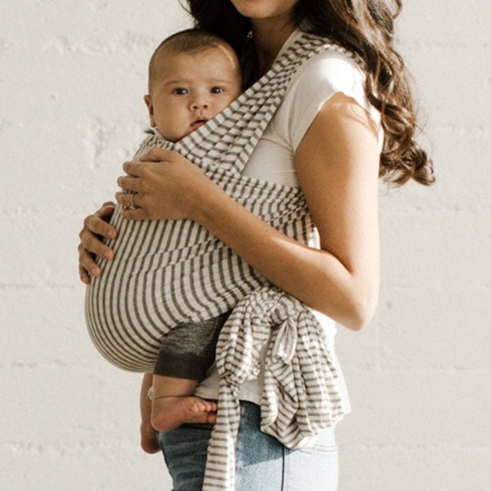 Solly baby wrap in Natural & Grey stripe